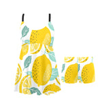 lemon design pattern Chest Sexy Pleated Two Piece Swim Dress