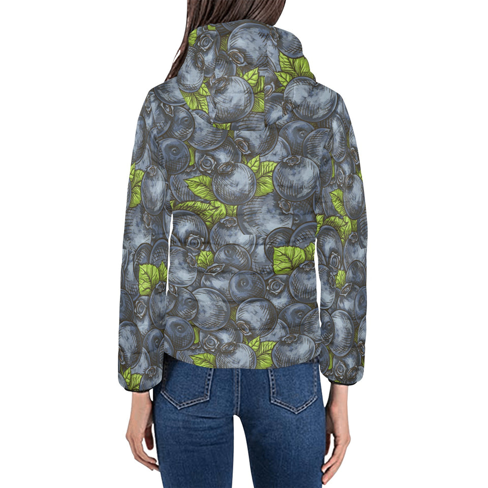 blueberry pattern Women's Padded Hooded Jacket