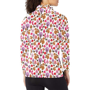 Squirrel Pattern Print Design 02 Women's Long Sleeve Polo Shirt