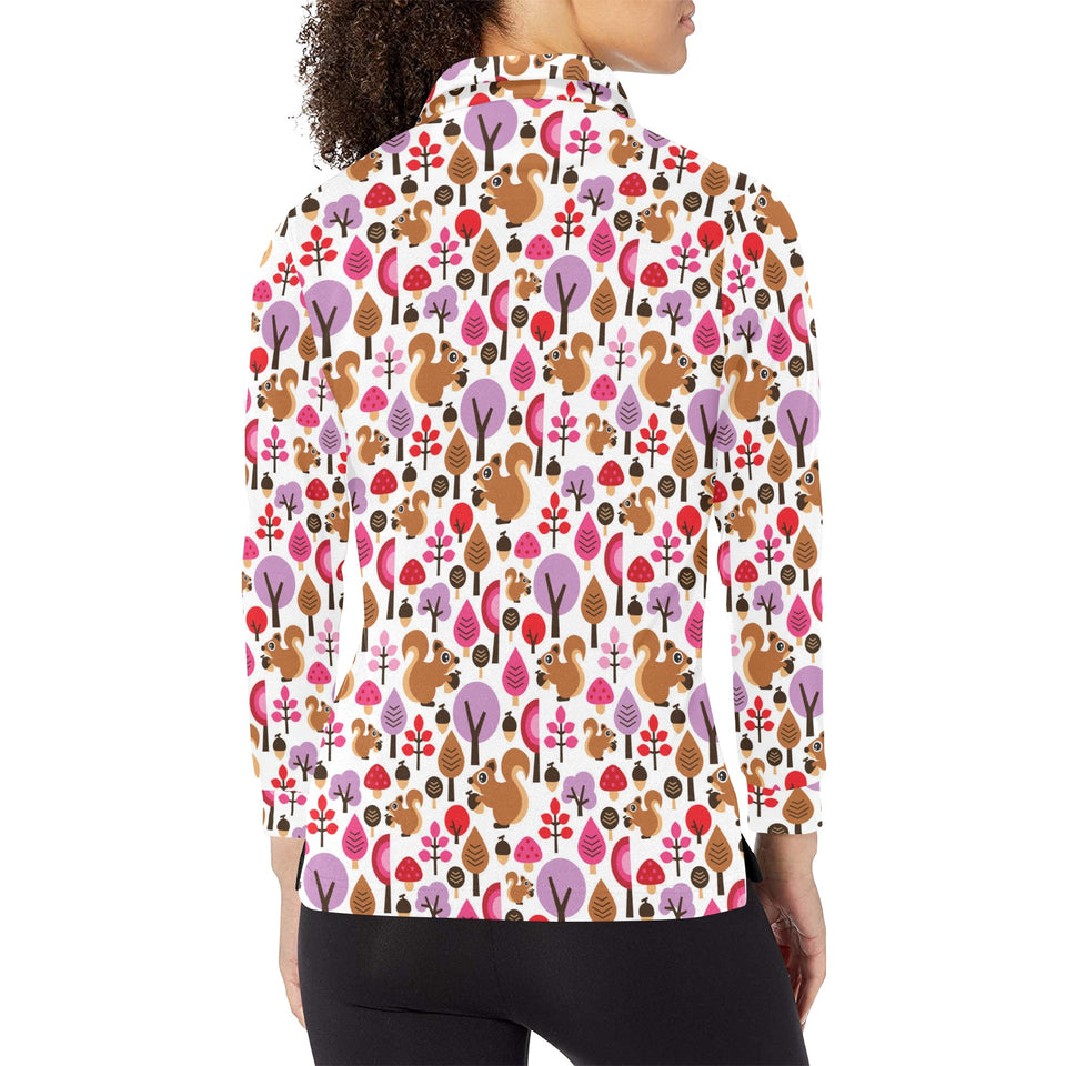 Squirrel Pattern Print Design 02 Women's Long Sleeve Polo Shirt