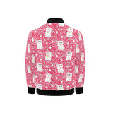 Maneki neko cat sakura pink background Kids' Boys' Girls' Bomber Jacket