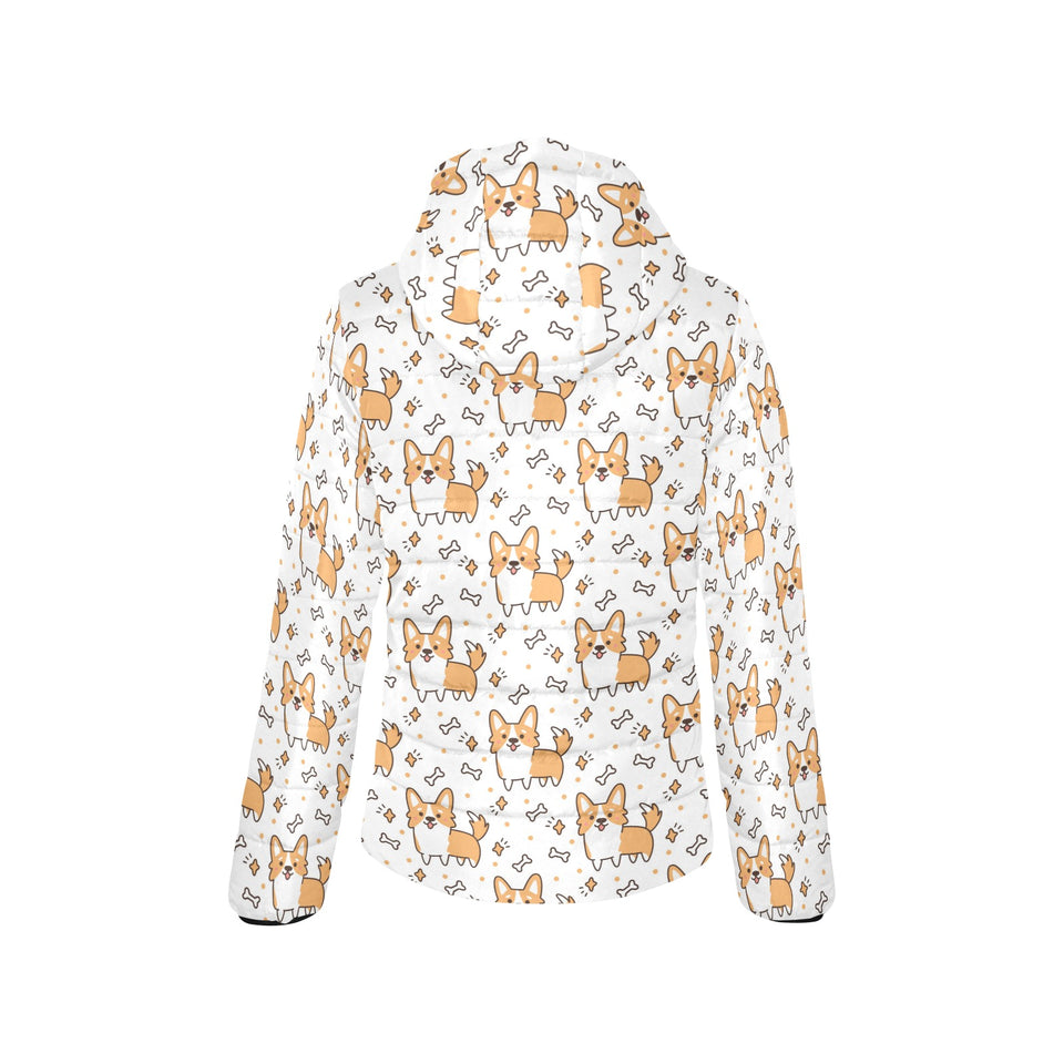 Cute corgi heart star bone pattern Women's Padded Hooded Jacket