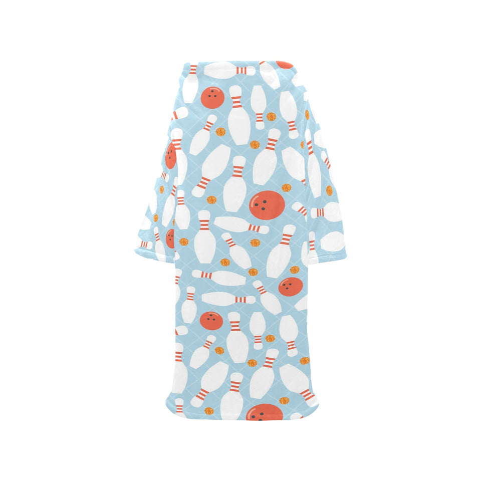 Bowling ball bowling pins blue blackground Blanket Robe with Sleeves