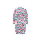 3D sakura cherry blossom pattern Men's Long Sleeve Belted Night Robe