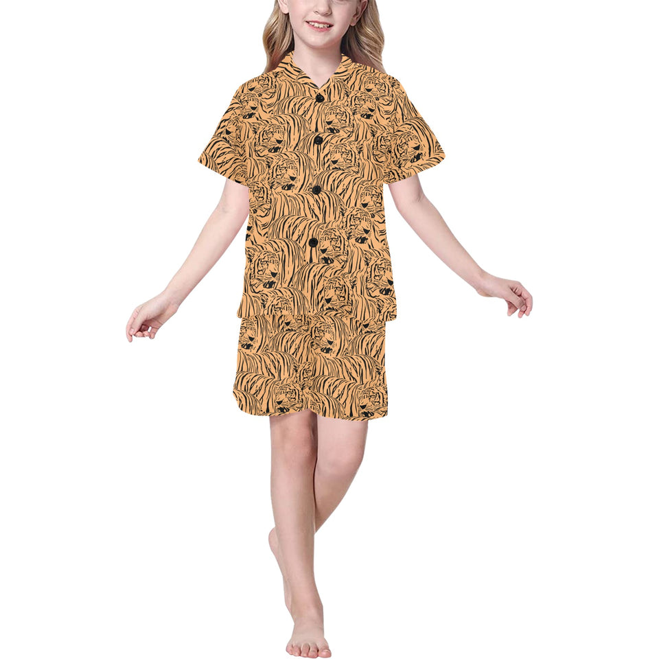 Bengal tigers pattern Kids' Boys' Girls' V-Neck Short Pajama Set