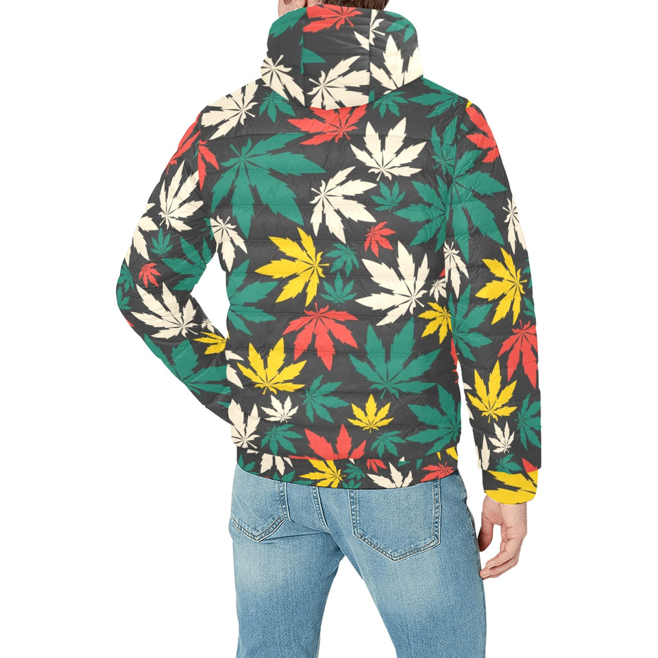 Canabis Marijuana Weed Pattern Print Design 02 Men's Padded Hooded Jacket