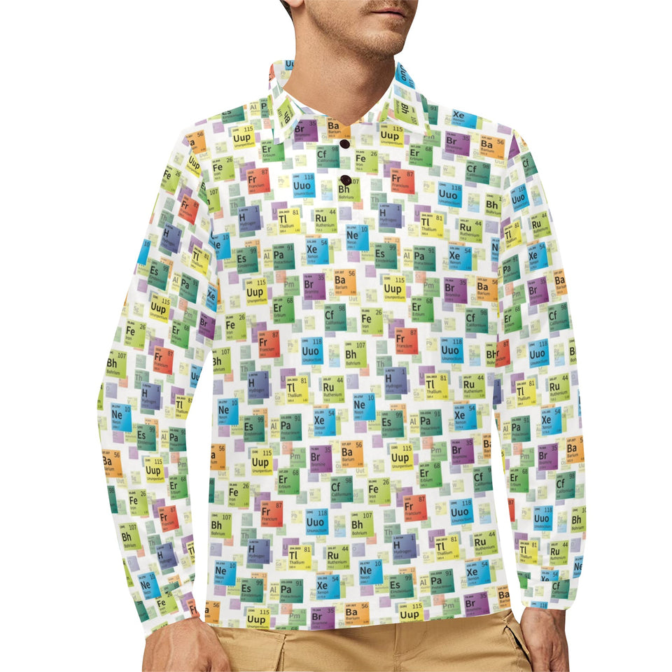 Chemistry Periodic Table Pattern Print Design 05 Men's Long Sleeve Polo Shirt