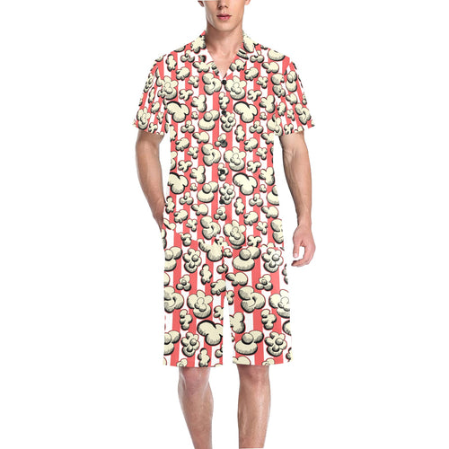 Popcorn Pattern Print Design 05 Men's V-Neck Short Pajama Set