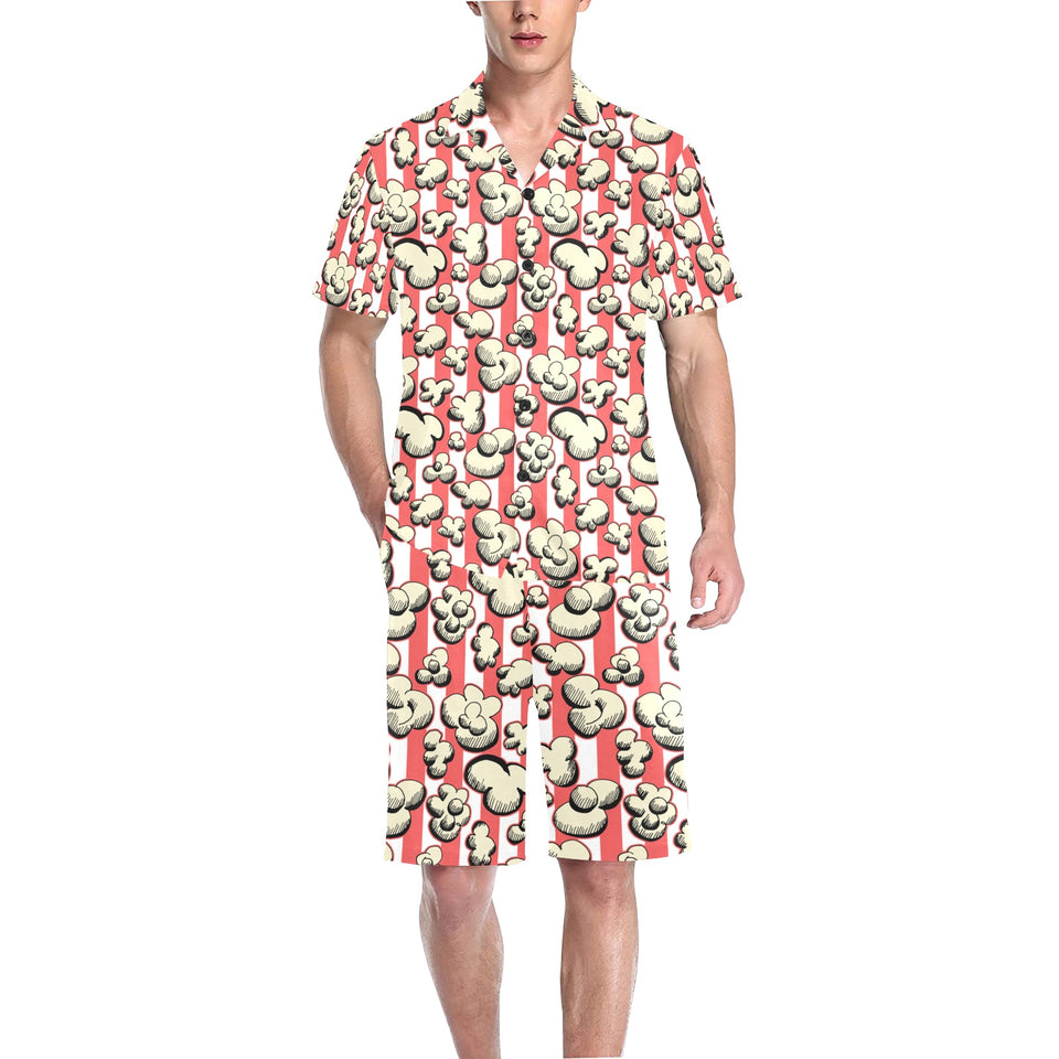 Popcorn Pattern Print Design 05 Men's V-Neck Short Pajama Set