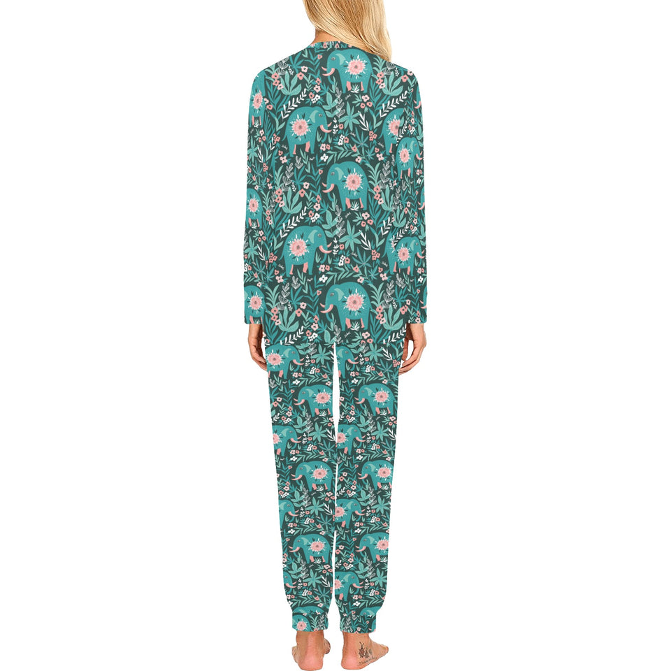 Elephants jungle pattern Women's All Over Print Pajama Set
