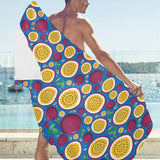 Passion fruit blue background Beach Towel