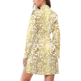 Rose Pattern Print Design 05 Women's Long Sleeve Belted Night Robe