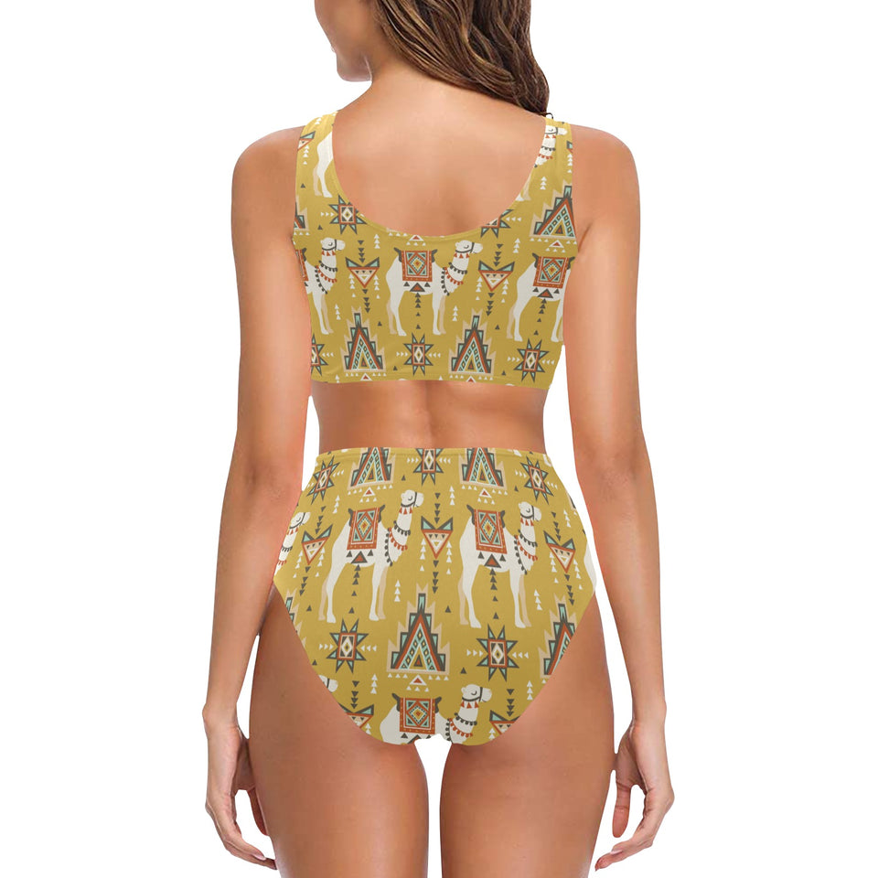 Camels ethnic motif pattern Chest Bowknot High Waisted Bikini Swimsuit