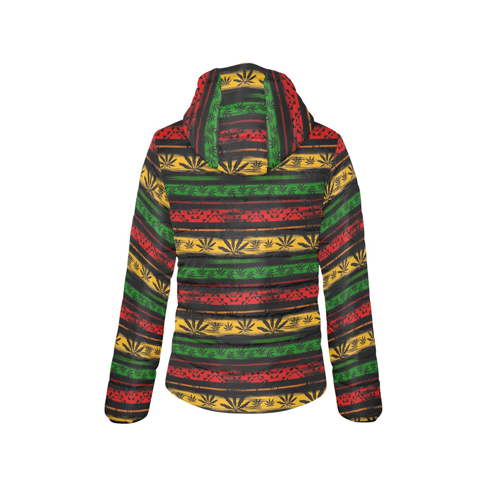 Canabis Marijuana Weed Pattern Print Design 04 Women's Padded Hooded Jacket