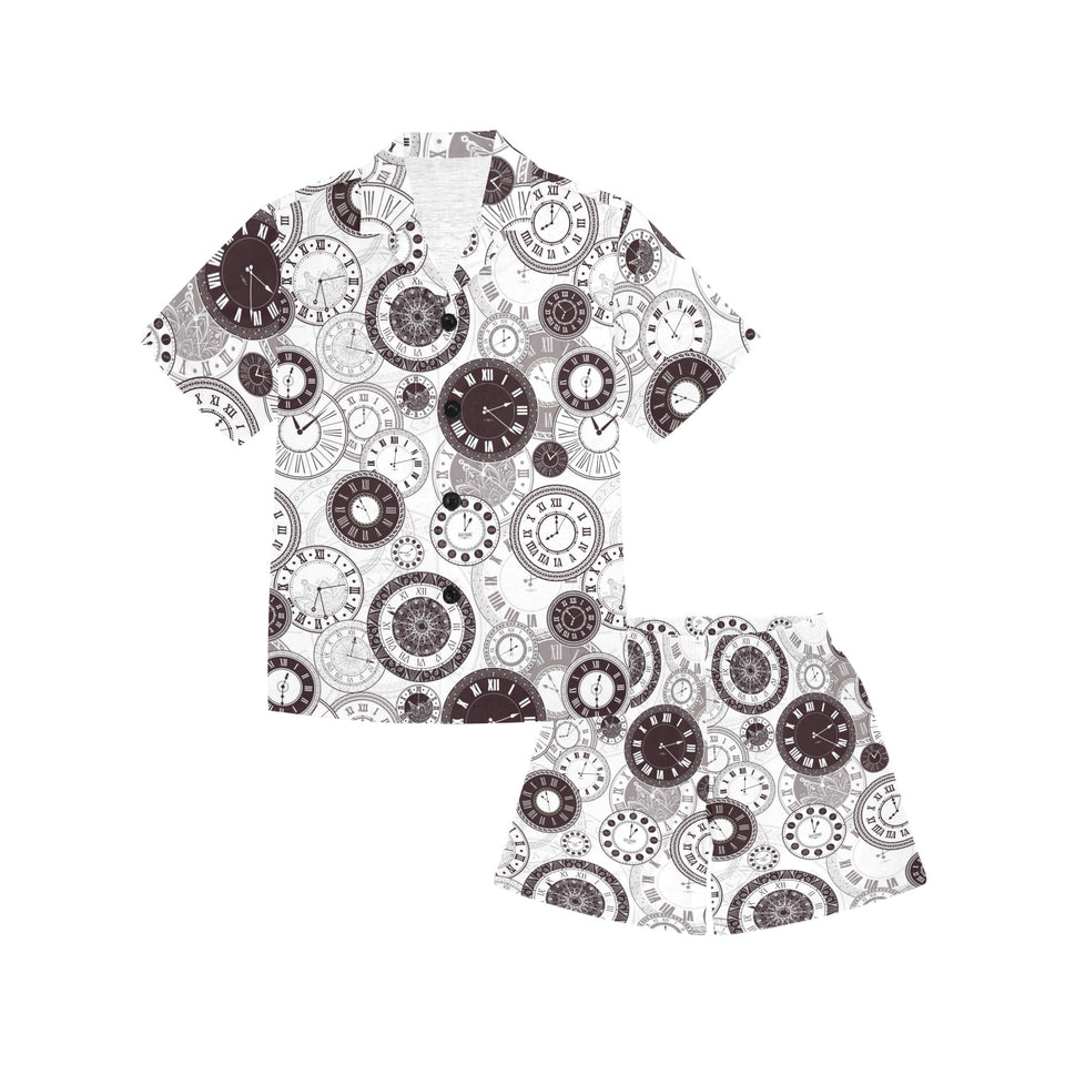 Classic vintage clock pattern Kids' Boys' Girls' V-Neck Short Pajama Set