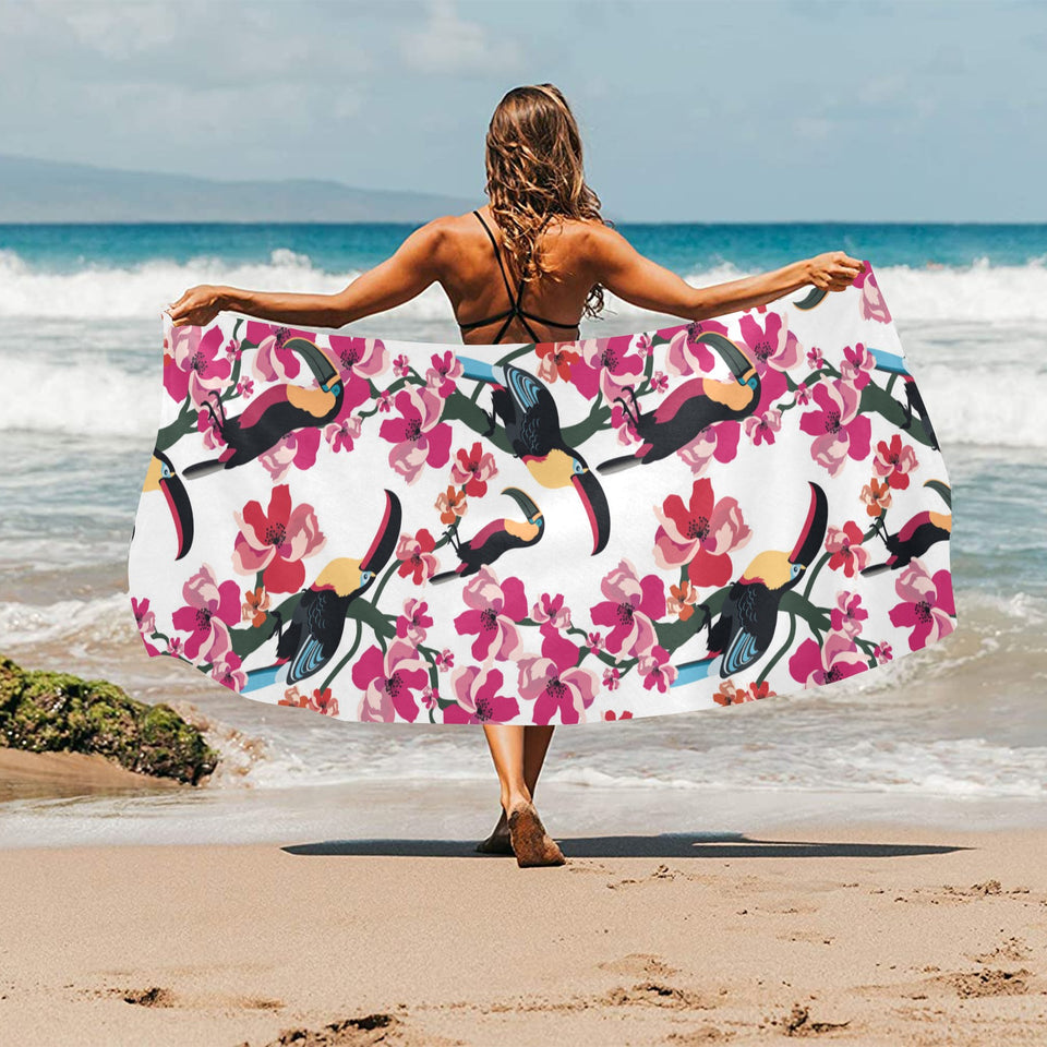 Toucan flower design pattern Beach Towel