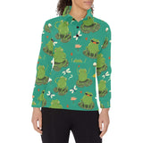 Cute frog dragonfly design pattern Women's Long Sleeve Polo Shirt