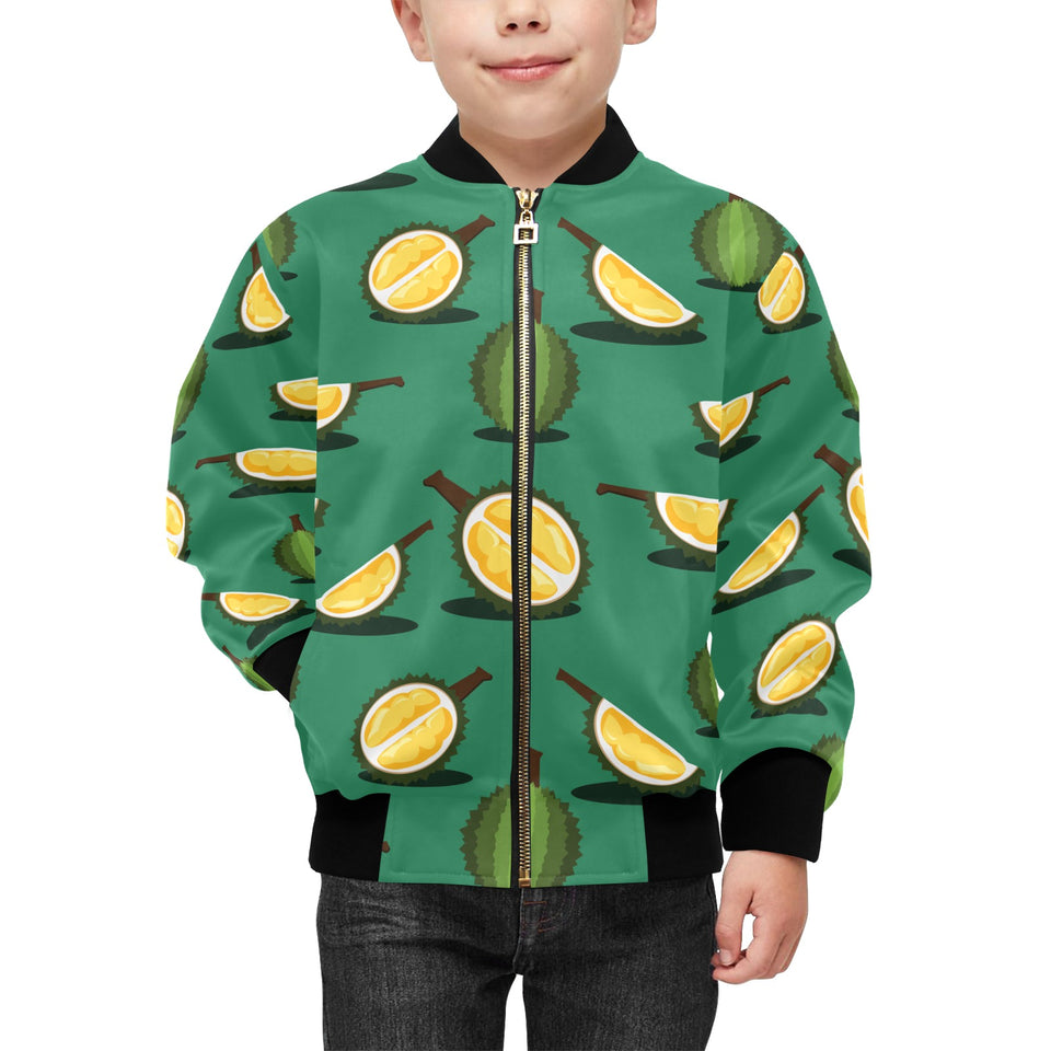 Durian pattern green background Kids' Boys' Girls' Bomber Jacket