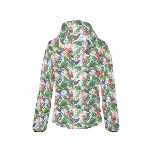 Hummingbird Pattern Print Design 05 Women's Padded Hooded Jacket