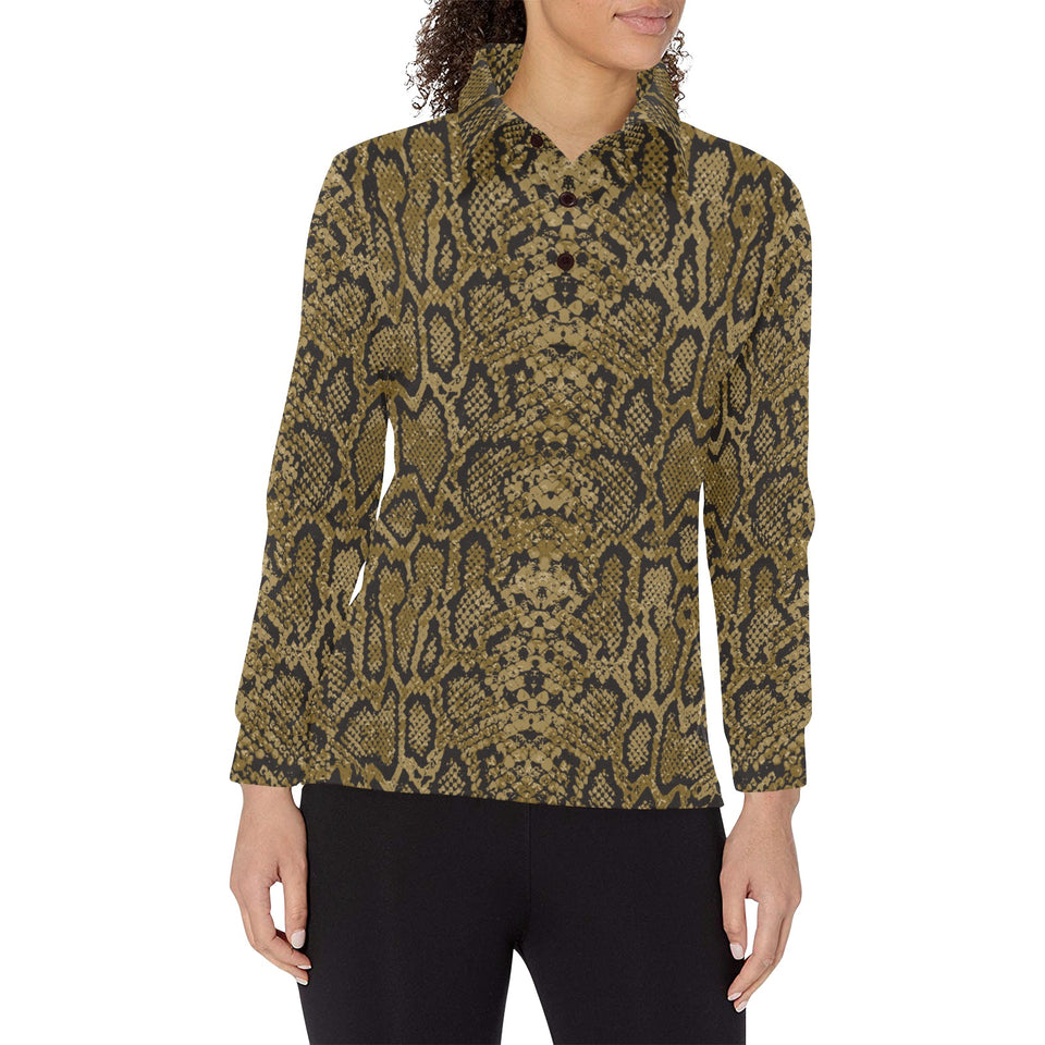 Snake skin pattern Women's Long Sleeve Polo Shirt