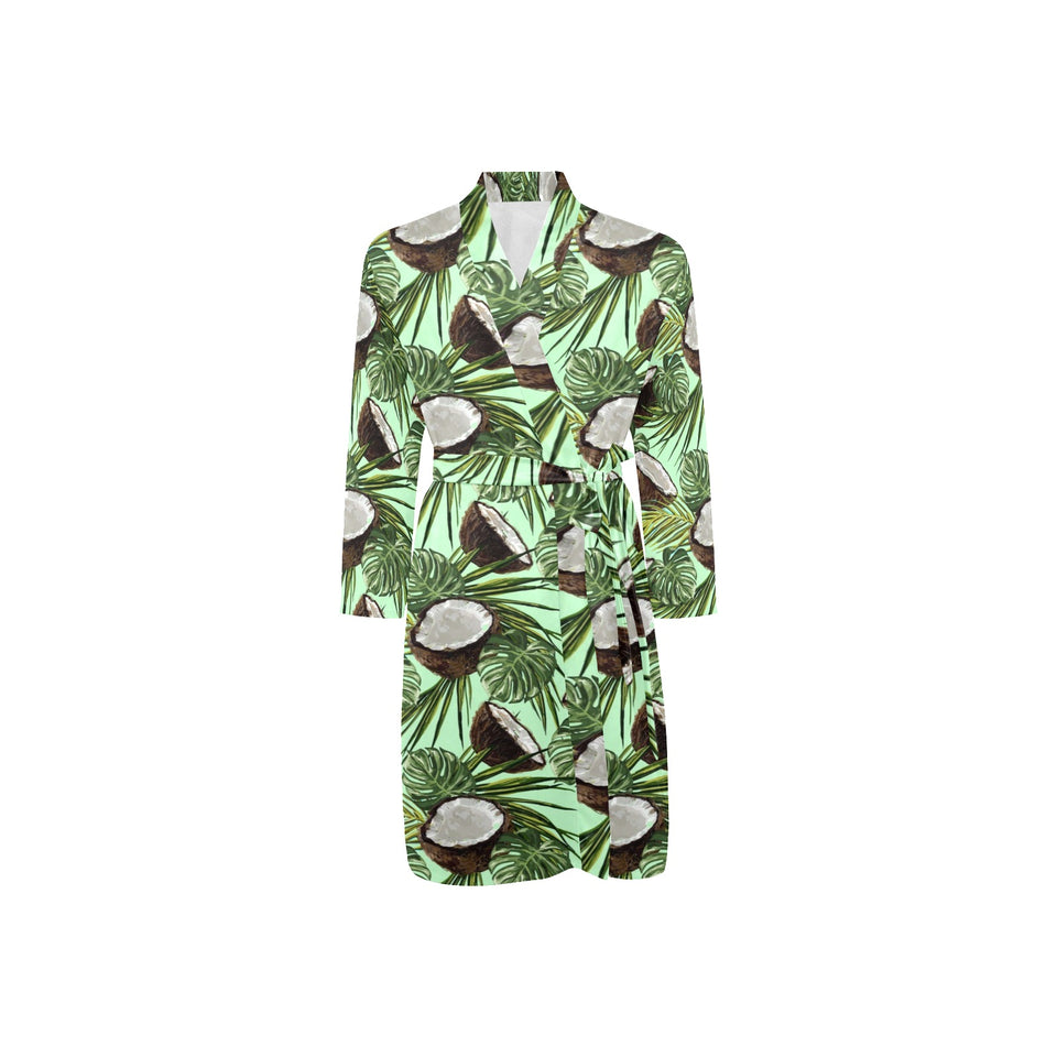 Coconut Pattern Print Design 02 Men's Long Sleeve Belted Night Robe