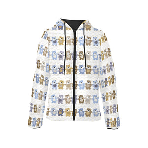 Teddy Bear Pattern Print Design 02 Women's Padded Hooded Jacket