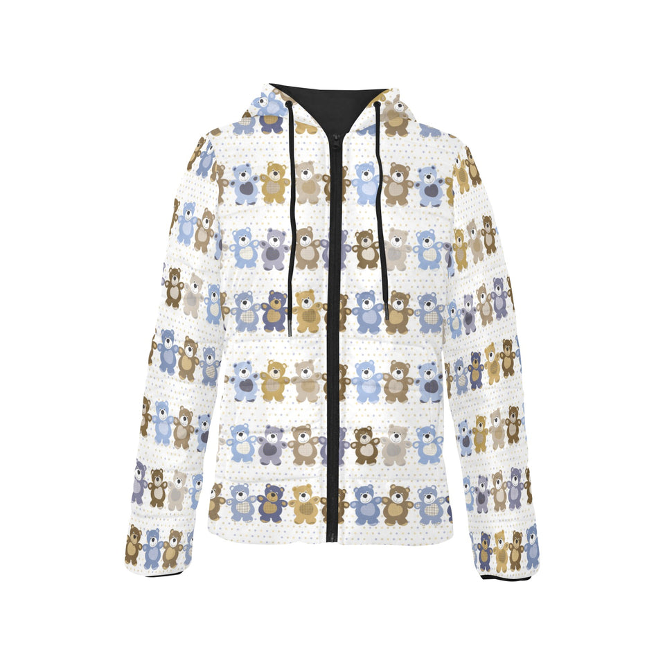 Teddy Bear Pattern Print Design 02 Women's Padded Hooded Jacket