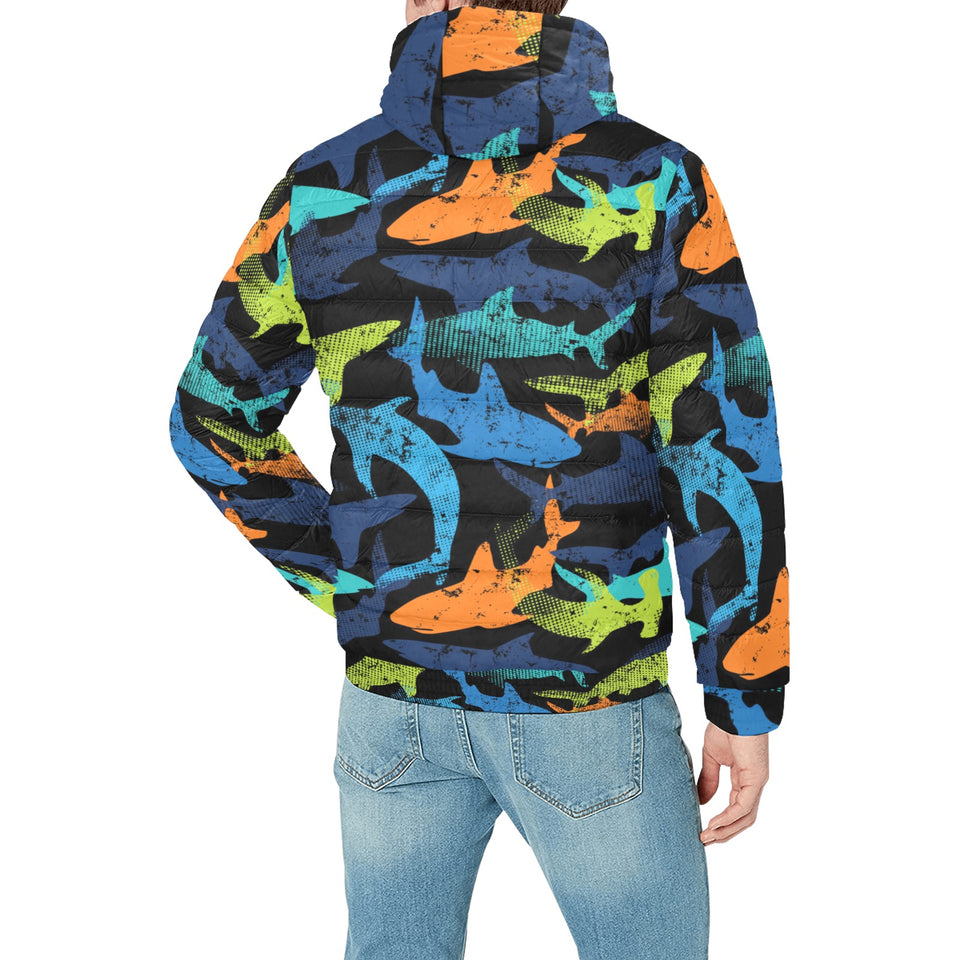 Colorful shark Men's Padded Hooded Jacket