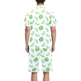 Durian pattern blue background Men's V-Neck Short Pajama Set