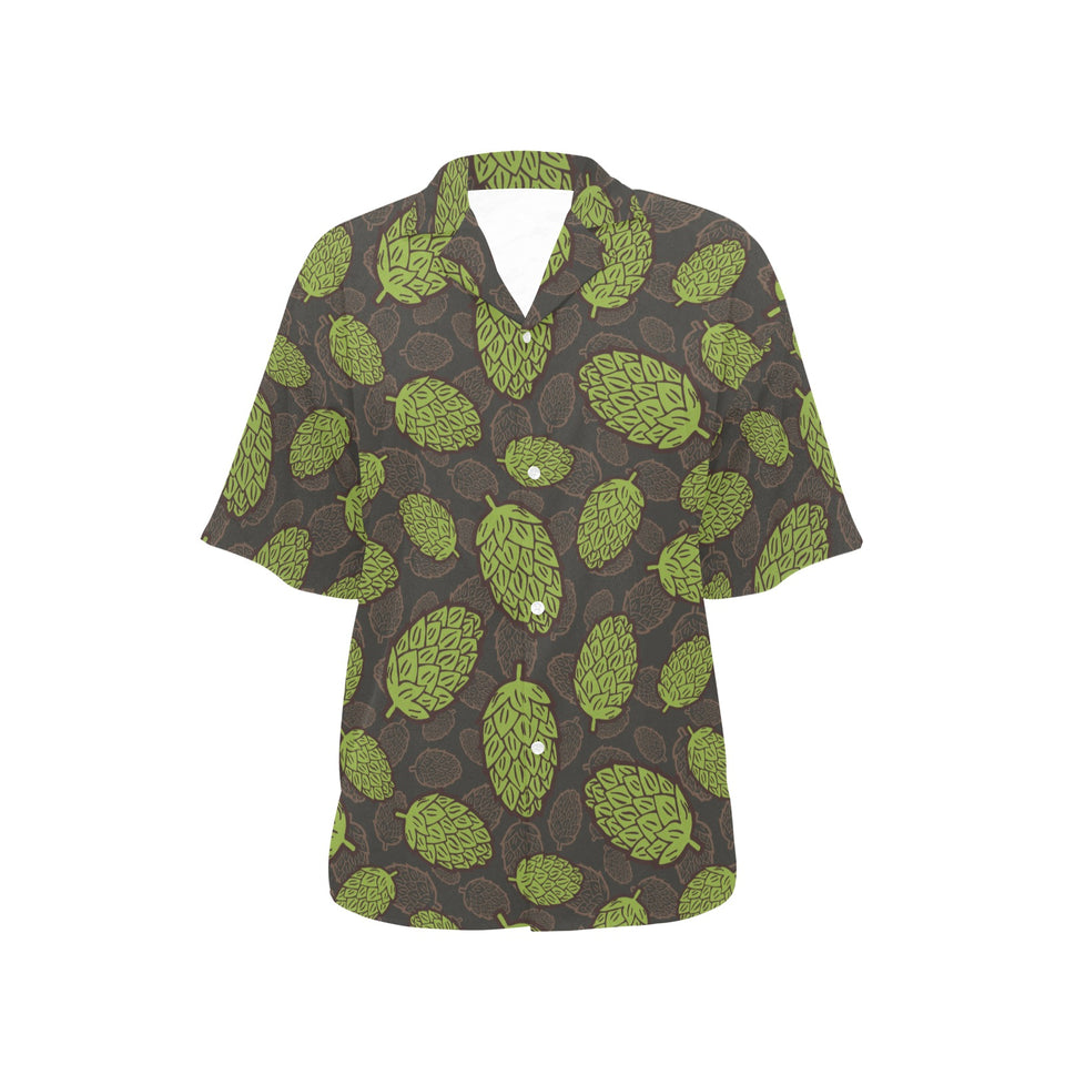 Hop pattern black background Women's All Over Print Hawaiian Shirt