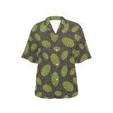 Hop pattern black background Women's All Over Print Hawaiian Shirt