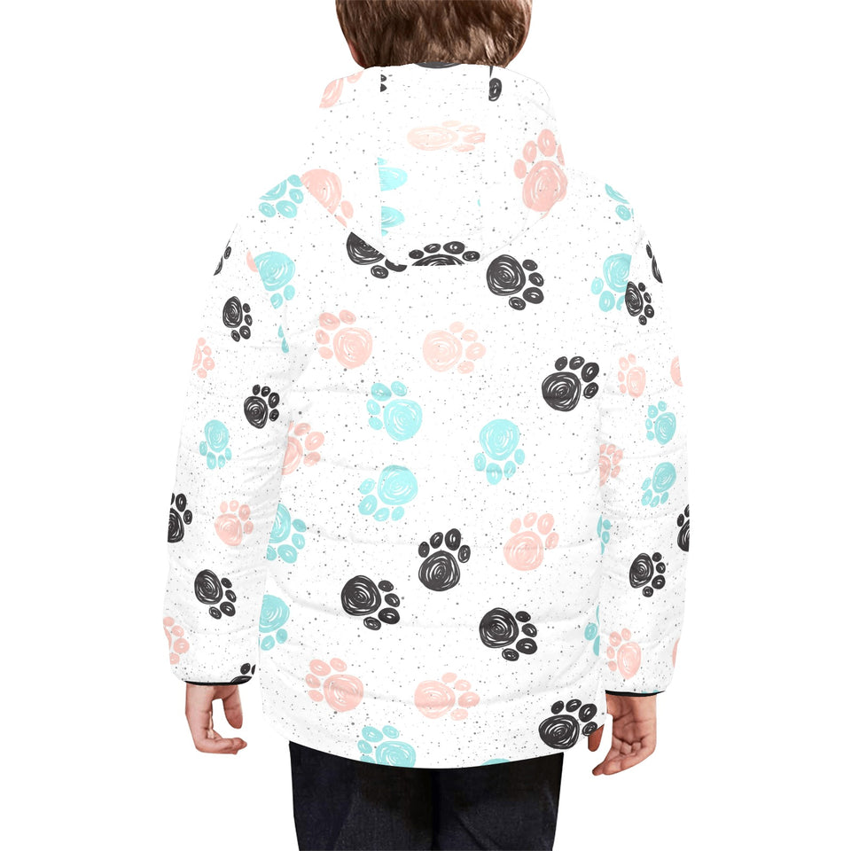 Dog Paws Pattern Print Design 04 Kids' Boys' Girls' Padded Hooded Jacket