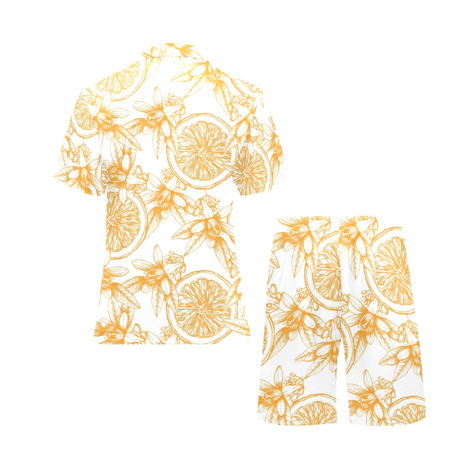 hand drawn orange fruit pattern Men's V-Neck Short Pajama Set