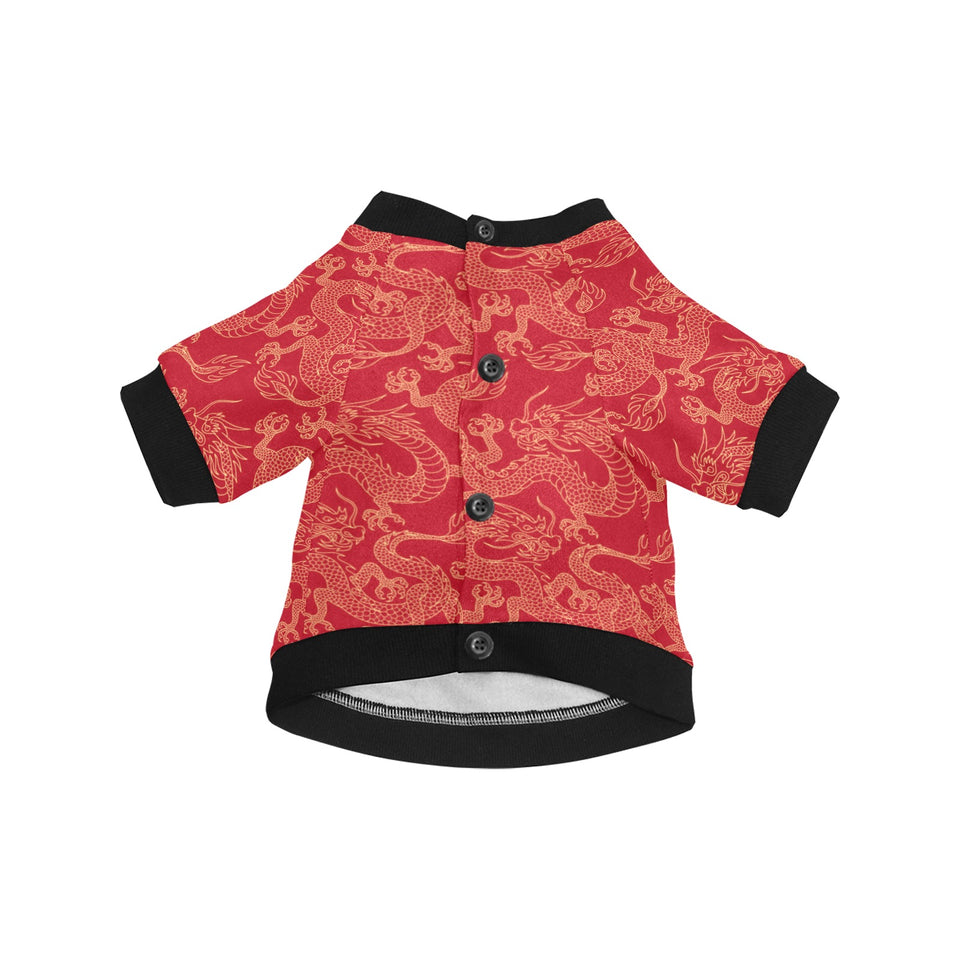 Gold dragons red background All Over Print Pet Dog Round Neck Fuzzy Shirt