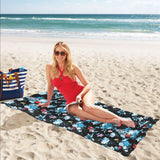Skull flower roses leave pattern Beach Towel