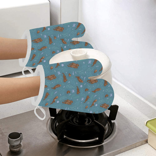 Sea otters pattern Heat Resistant Oven Mitts