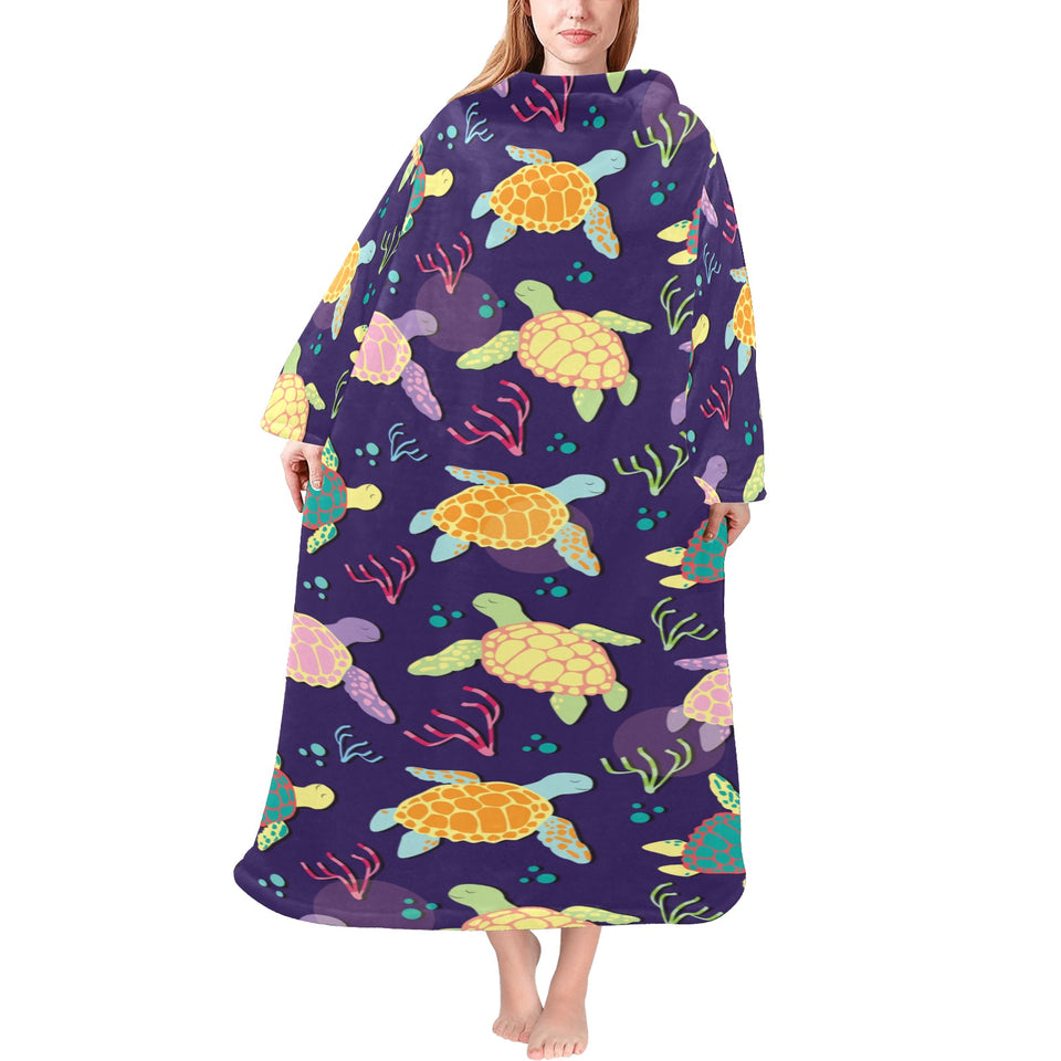 Colorful sea turtle pattern Blanket Robe with Sleeves