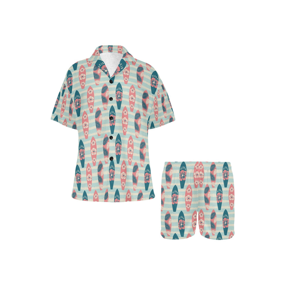 Surfboard Pattern Print Design 02 Women's V-Neck Short Pajama Set