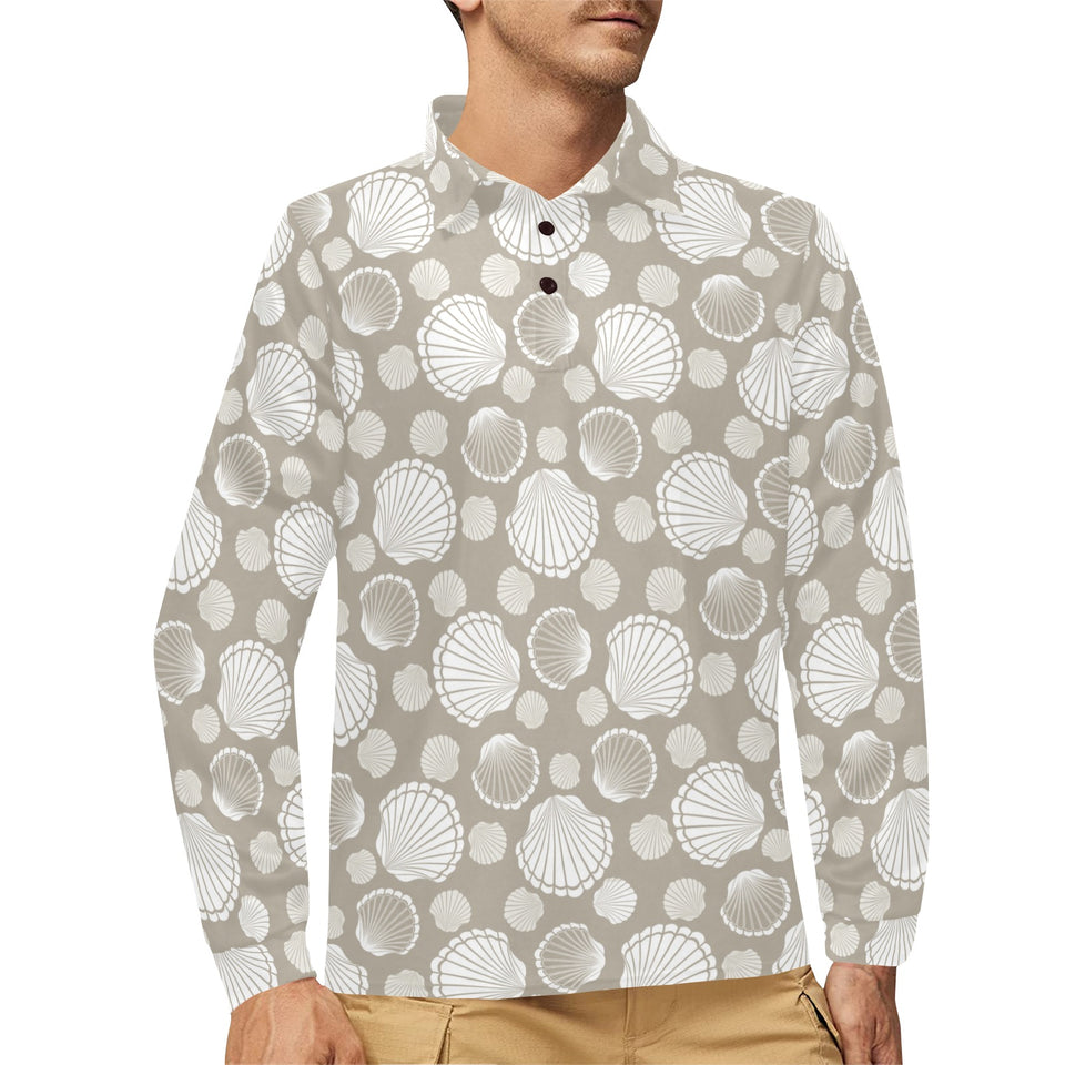 Scallop shell pattern Men's Long Sleeve Polo Shirt
