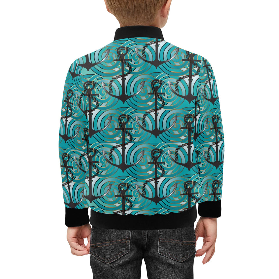 Anchor nautical green background Kids' Boys' Girls' Bomber Jacket