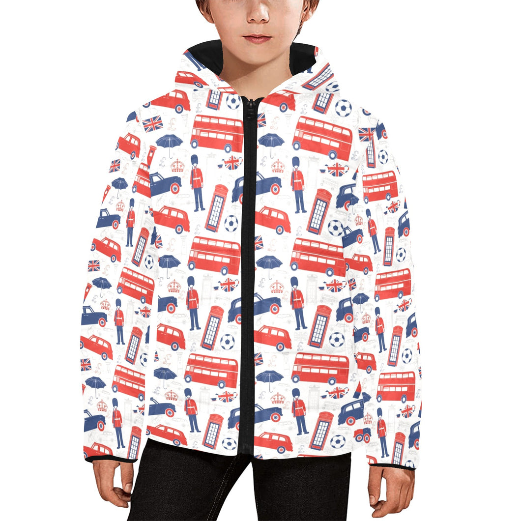 British Pattern Print Design 03 Kids' Boys' Girls' Padded Hooded Jacket