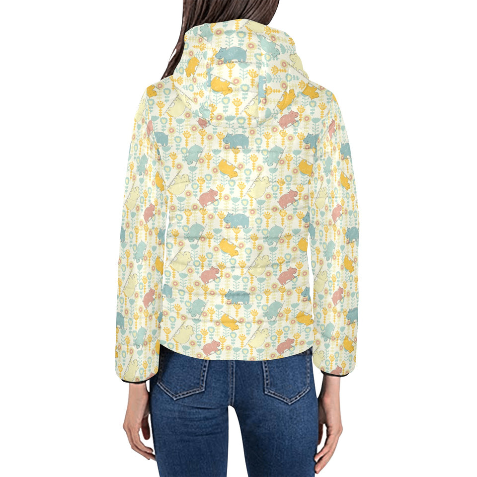Hippopotamus Pattern Print Design 04 Women's Padded Hooded Jacket