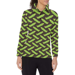Green Peas Pattern Print Design 05 Women's Long Sleeve Polo Shirt