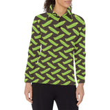 Green Peas Pattern Print Design 05 Women's Long Sleeve Polo Shirt