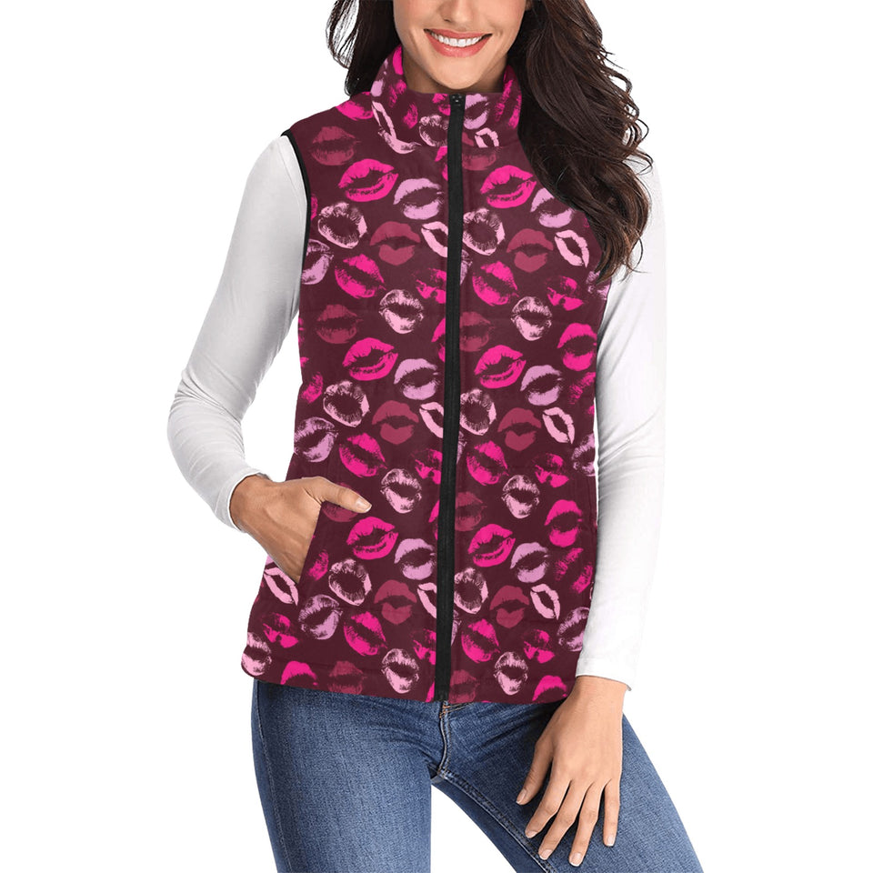 Lips Pattern Print Design 03 Women's Padded Vest