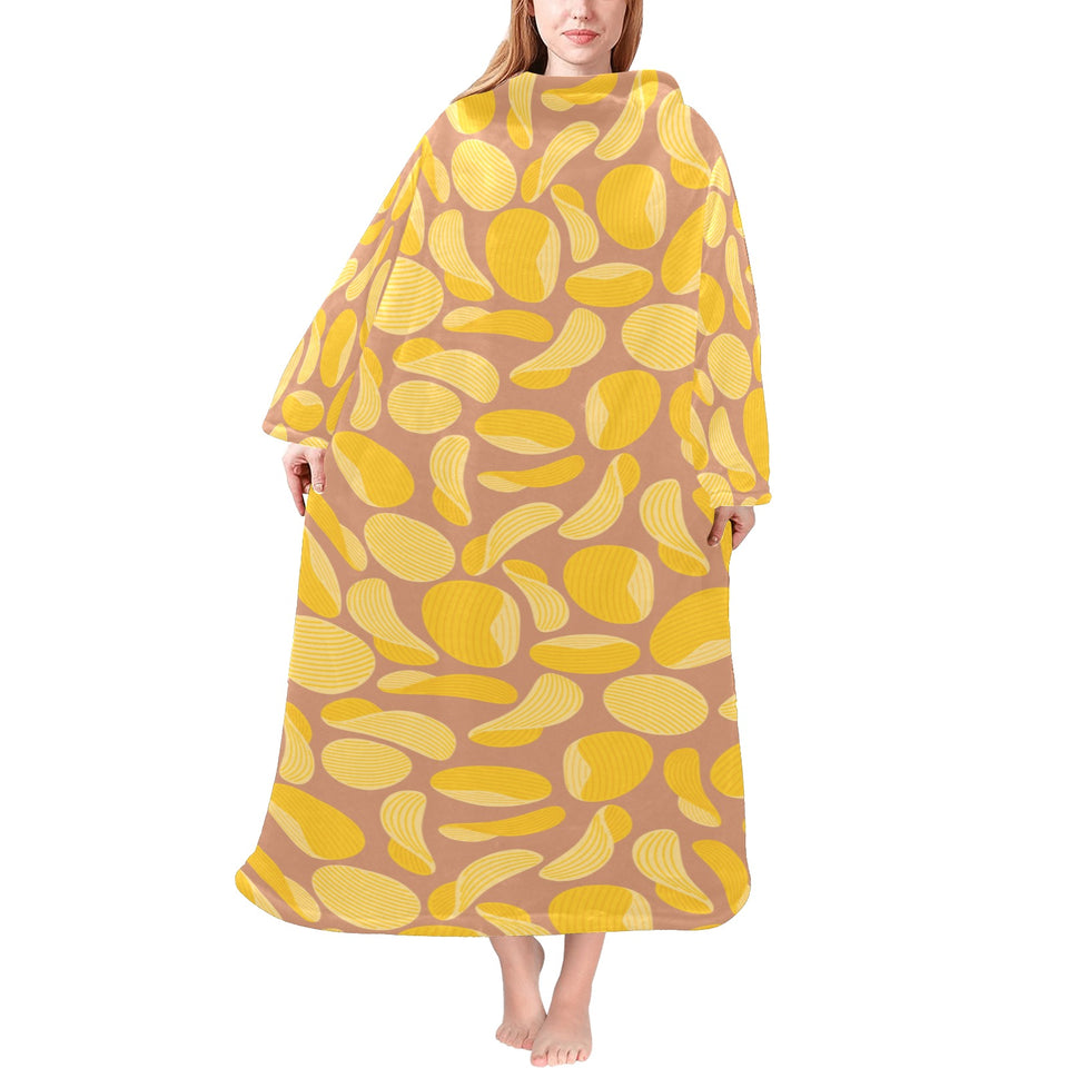 Potato Chips Pattern Print Design 01 Blanket Robe with Sleeves