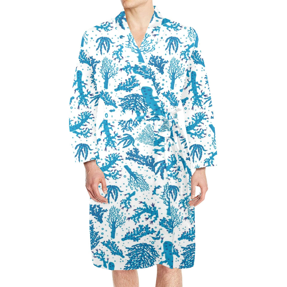 Coral Reef Pattern Print Design 01 Men's Long Sleeve Belted Night Robe