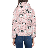 Cows milk product pink background Women's Padded Hooded Jacket