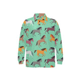 Colorful horses pattern Men's Long Sleeve Polo Shirt