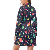 colorful space pattern planet star Women's Long Sleeve Belted Night Robe